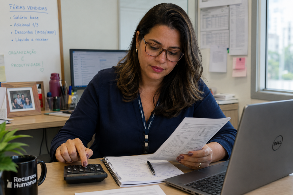 mulher analisando folha de pagamento