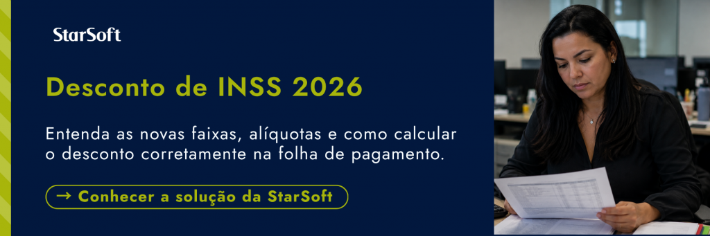 Profissional de RH conferindo o cálculo do desconto de INSS 2026 na folha de pagamento